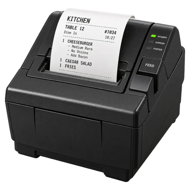 Kitchen printer printing an order ticket for table 12